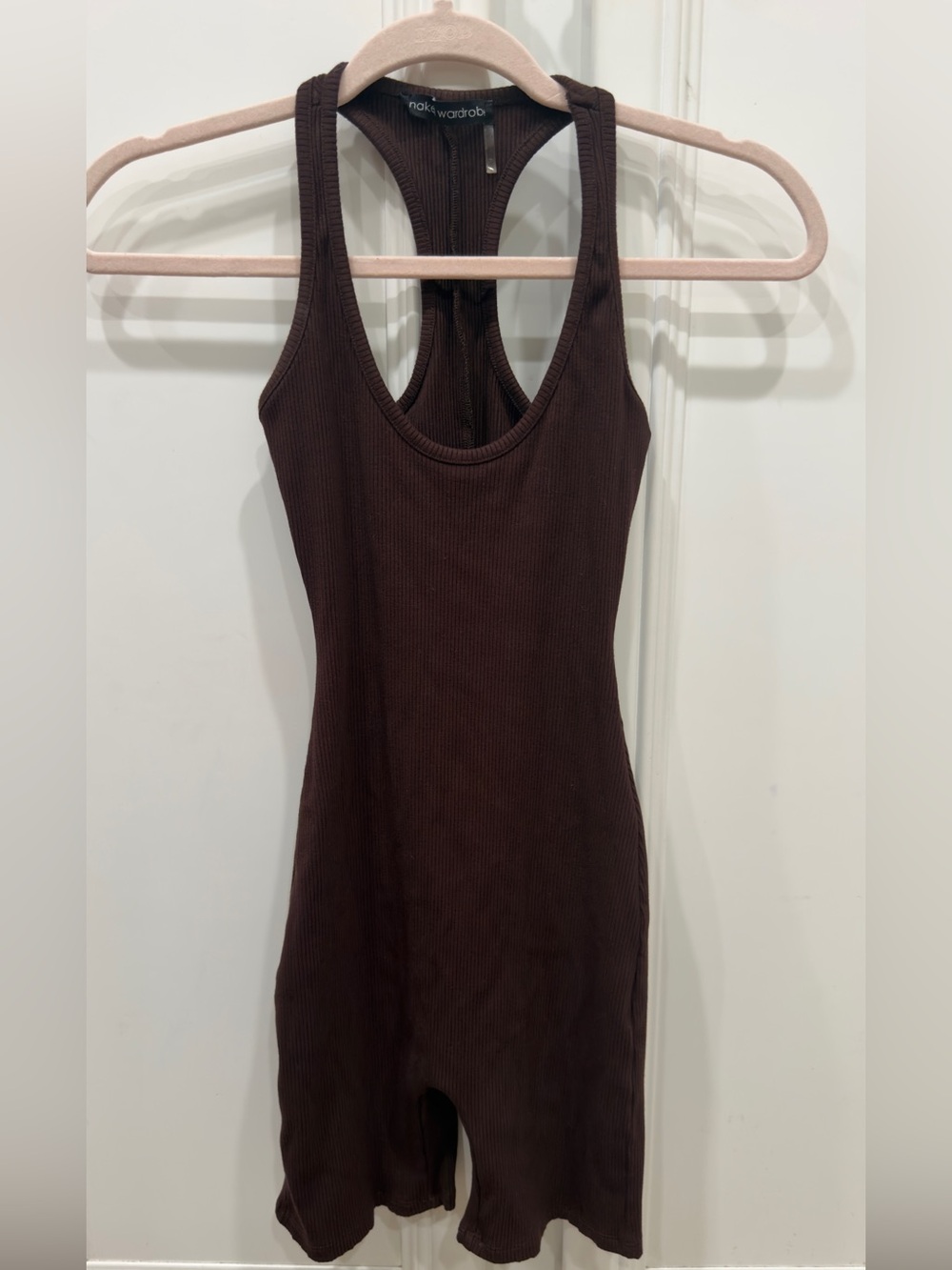 naked wardrobe Chocolate Brown Ribbed Sleeveless Jumpsuit